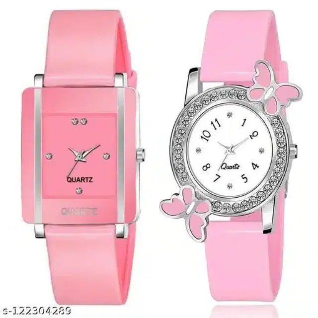 Analog Watch for Women, Set of 2 (Pink)