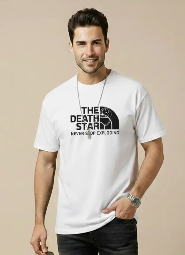 Polyester Printed T-shirt for Men, White (M)