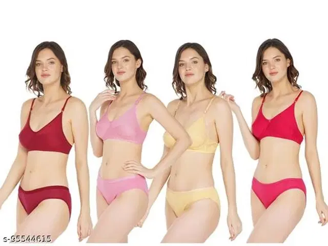 Cotton Blend Solid Lingerie Set for Women, Pack of 4 (Multicolor, 30A)