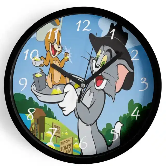 Analog Tom & Jerry Wall Clock for Home, Black, 7 Inches