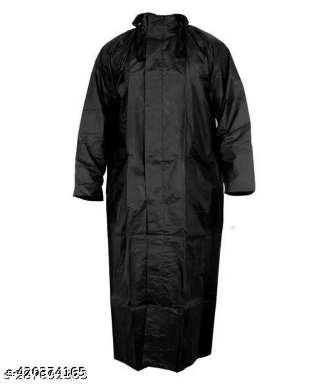 Polyester Rain Coat for Men, Black, S