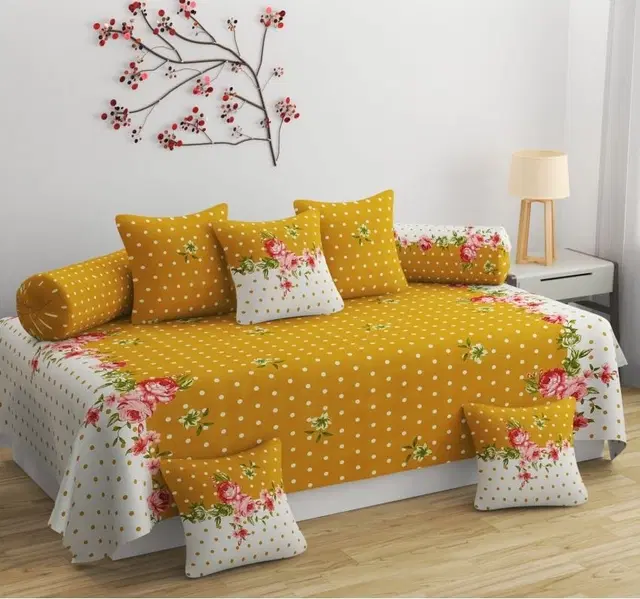 Cotton Printed Diwan Covers Set, 60x90 Inches, Multicolor, Set of 8