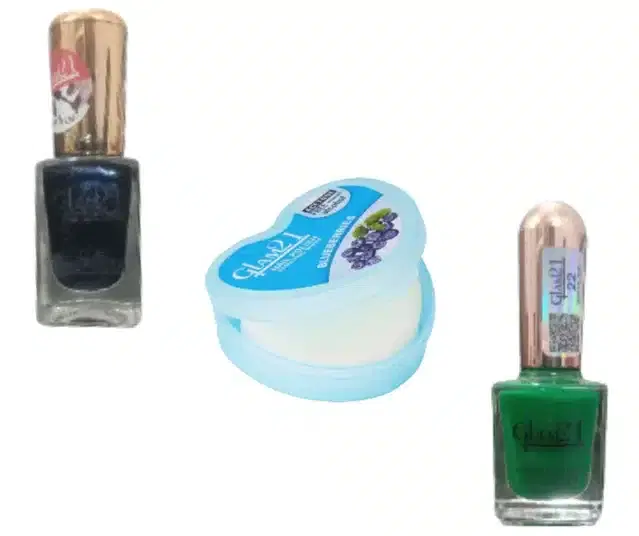 Glam21 2 Pcs Nail Polish with Nail Polish Remover Wipes, Black & Green, Set of 3