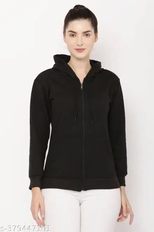 Fleece Hoodie for Women (Black, M)