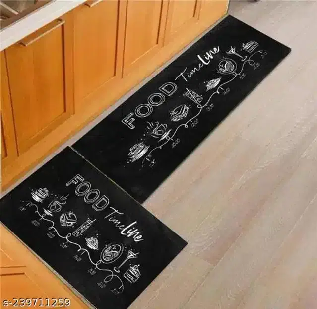 Anti Slip Kitchen Mat, Black, 16x20 inches, Pack of 2