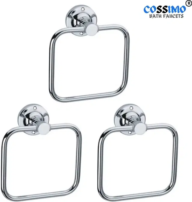 Stainless Steel Multipurpose Towel Ring with Wall Flange, Silver, Set of 3