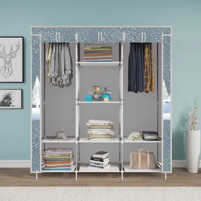 Plastic Printed Collapsible Wardrobe, Grey