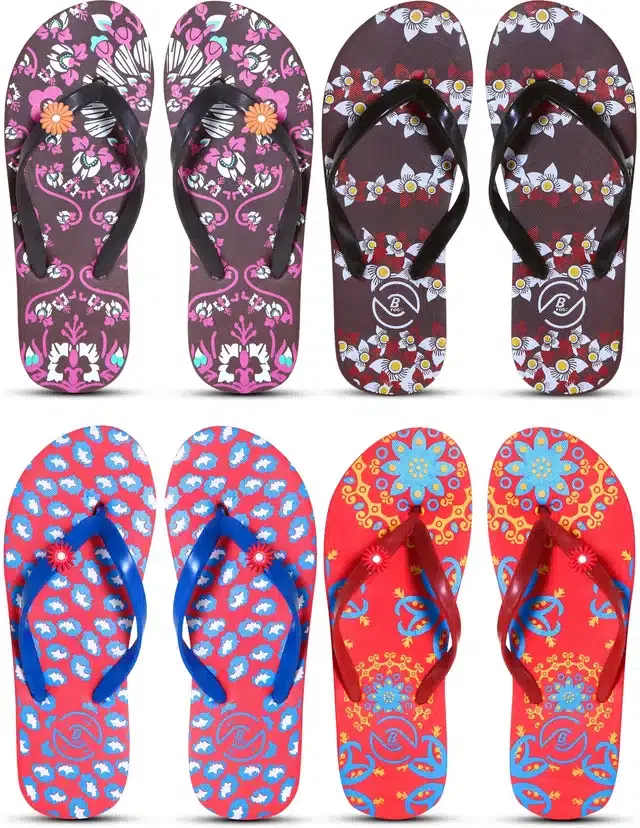 Flip Flops for Women, Pack of 4 (Multicolor, 5)