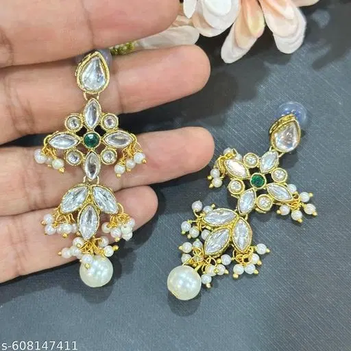 Alloy Kundan Earring for Women & Girls, White
