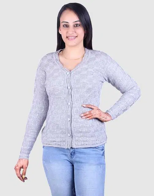 Women's Full Sleeves Cardigan (Grey, M) (M133)