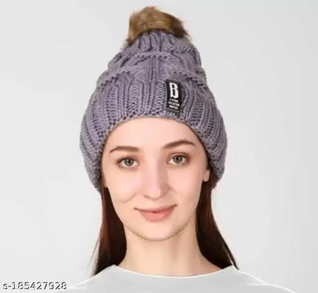 Woolen Cap for Women (Grey)