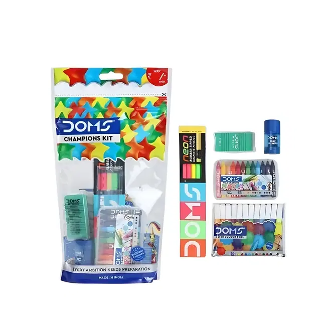 Doms Champions Kit Perfect Value Packfor School Essentials, Gifting Range for Kids, Combination of 6 Stationery Items, Pack of 1