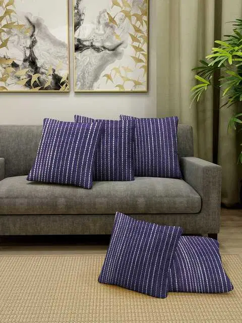 Klotthe Striped Cotton Cushion Covers, Purple, 30X30 Cm, Set of 5, K-28