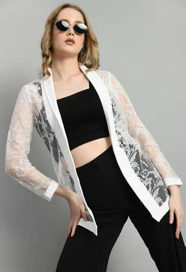Full Sleeves Shrug for Women (White, S)