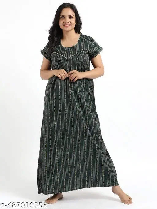 Satin Soft & Attractive Nightdress for Women & Girls , Green (M)