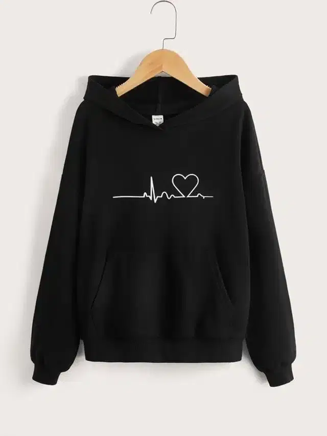 Fleece Self-Design Hoodies for Women (Black, M)