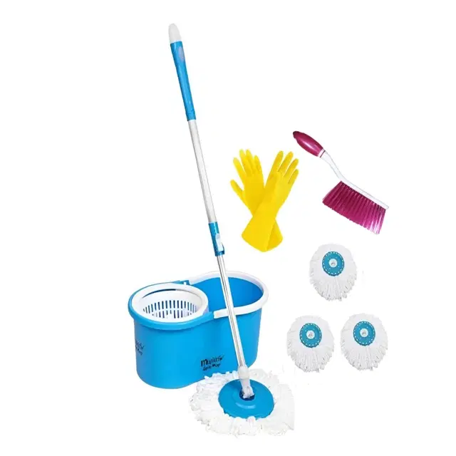 Mop Bucket Set with Cleaning Gloves & Brush with 3 Refills, Multicolor, Set of 1