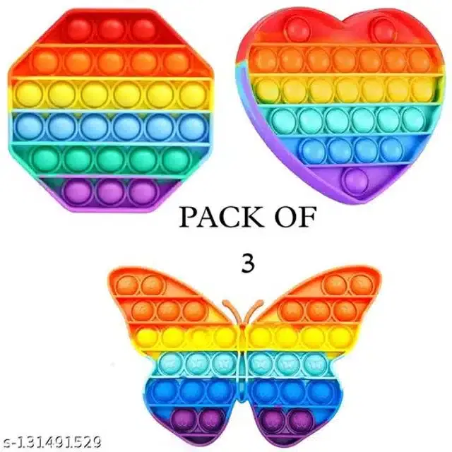 Silicone Pop It, Multicolor, Pack of 3