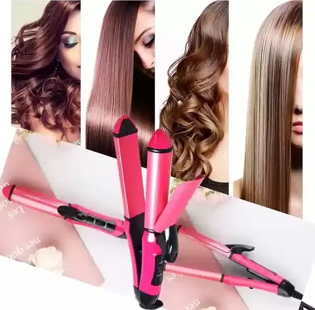 2 in 1 Hair Straightener with Curler, Pink, 100 W