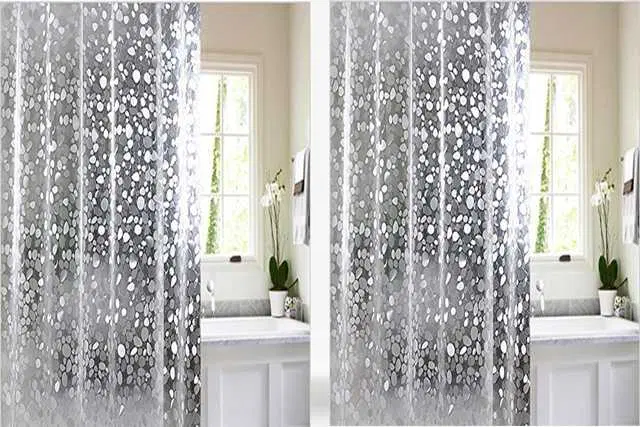 Waterproof Shower Curtain for Bathroom with 16 Hooks, Set of 2, Multicolor, W-116