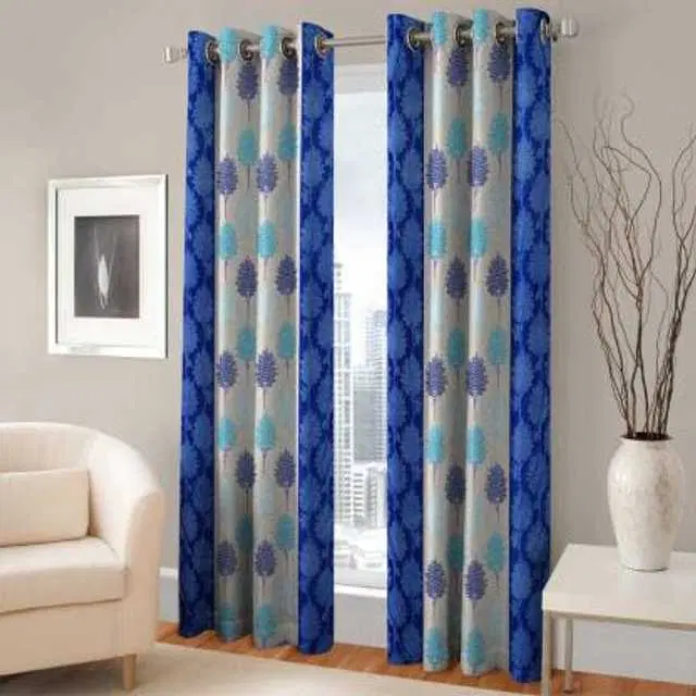 WI Latest Design Beautiful Curtains, Set of 2, Blue, 7Ft X 4Ft, W-48