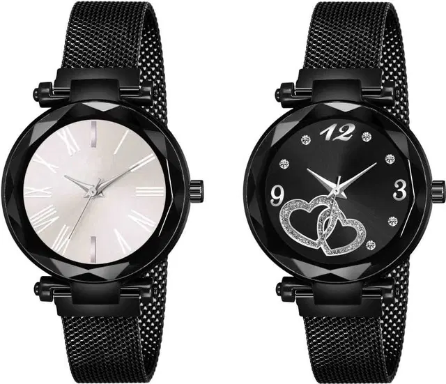 Metal Strap Analog Watch for Women & Girls, Pack of 2 (Multicolor)