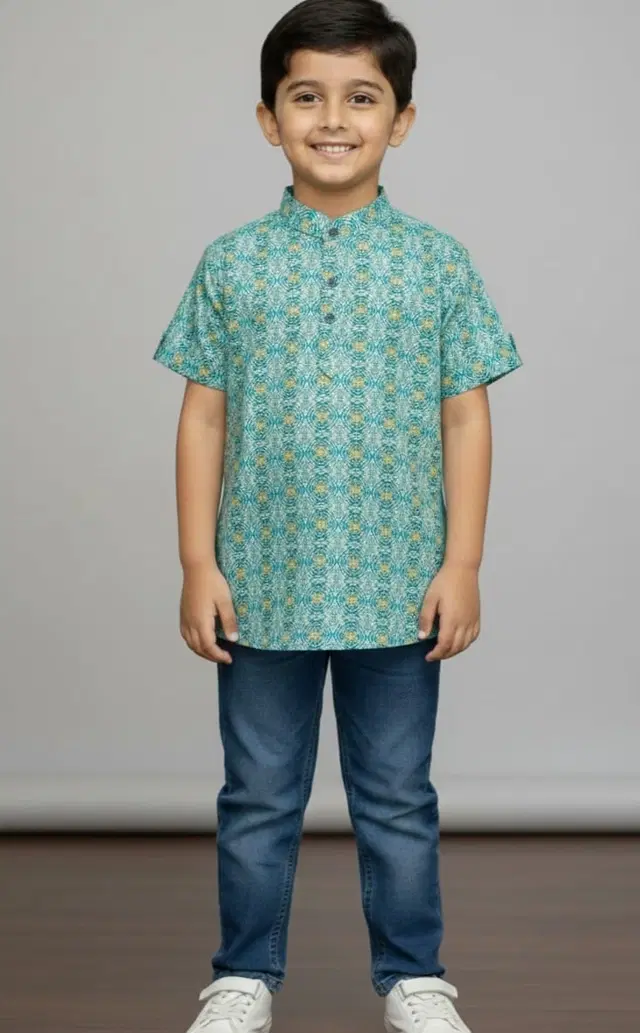 Cotton Blend Shirt For Boys, Green (2-3 Years)