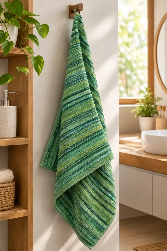 SimpleHome Pin Stripes Bath Towel 70x140cm 450gsm 100%Cotton Green