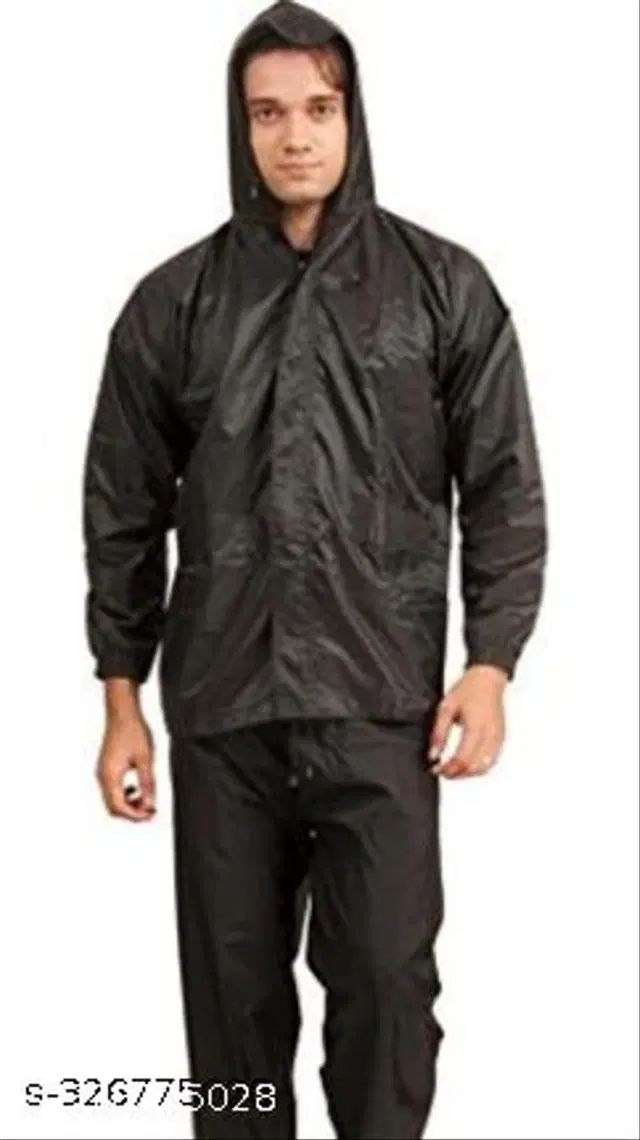 Polyester Rain Coat for Men, Black, M