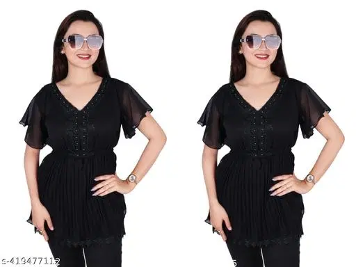 Casual Tops for Women, Pack of 2 (Black, L)