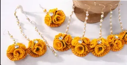 Bridal Artificial Flower Floral Jewellery Set, Yellow