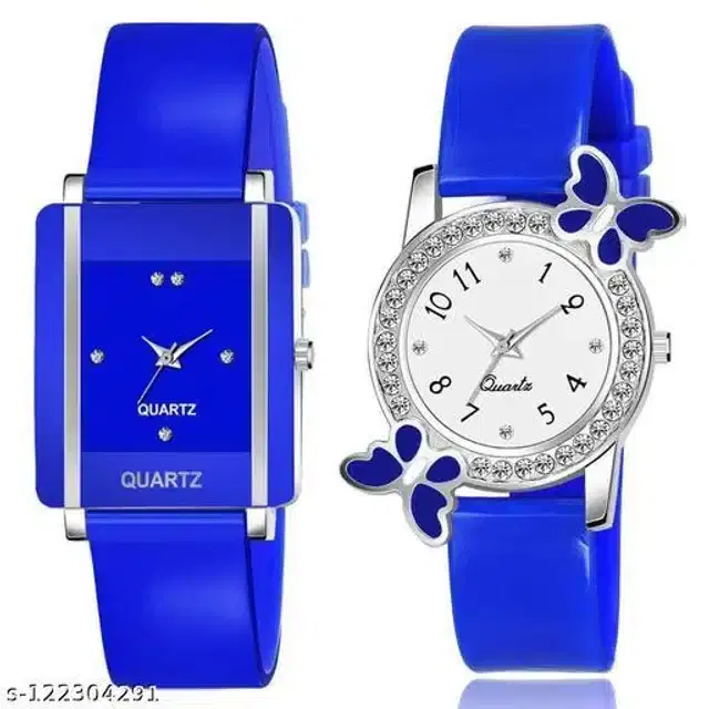 Analog Watch for Women, Set of 2 (Blue)