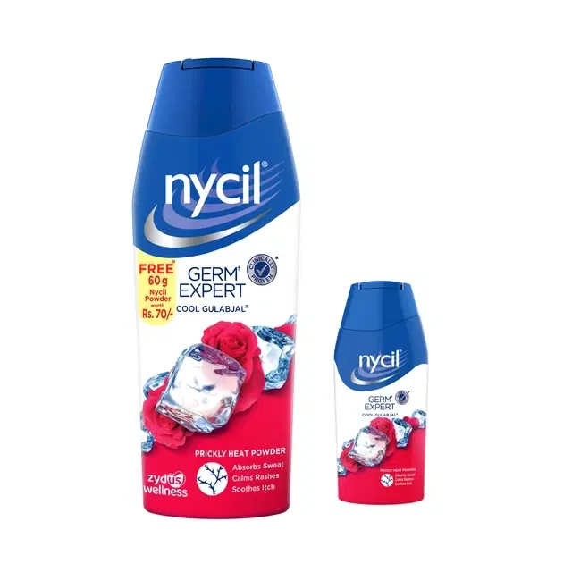 Nycil Cool Gulabjal Prickly Heat Talcum Powder 150 g + Nycil Cool Gulabjal Powder 60 g Free