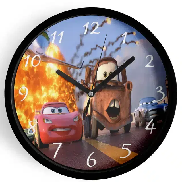 Analog Cars Wall Clock for Home, Black, 7 Inches