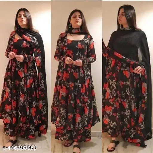 Kashvi Attractive Dupatta Set for Women (Black, XS)