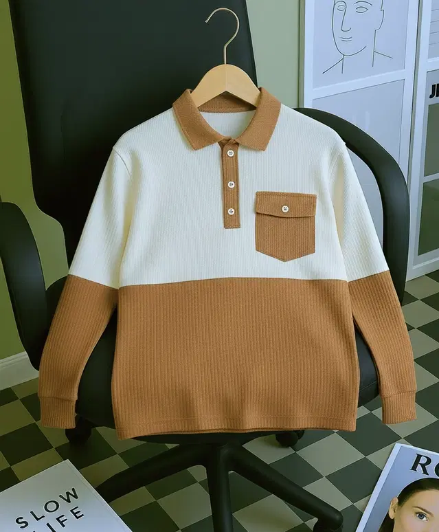 Cotton Blend Colorblocked Sweatshirt for Men, Brown (M)