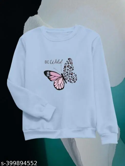 Cotton Printed Sweatshirt for Women (Sky Blue, S)