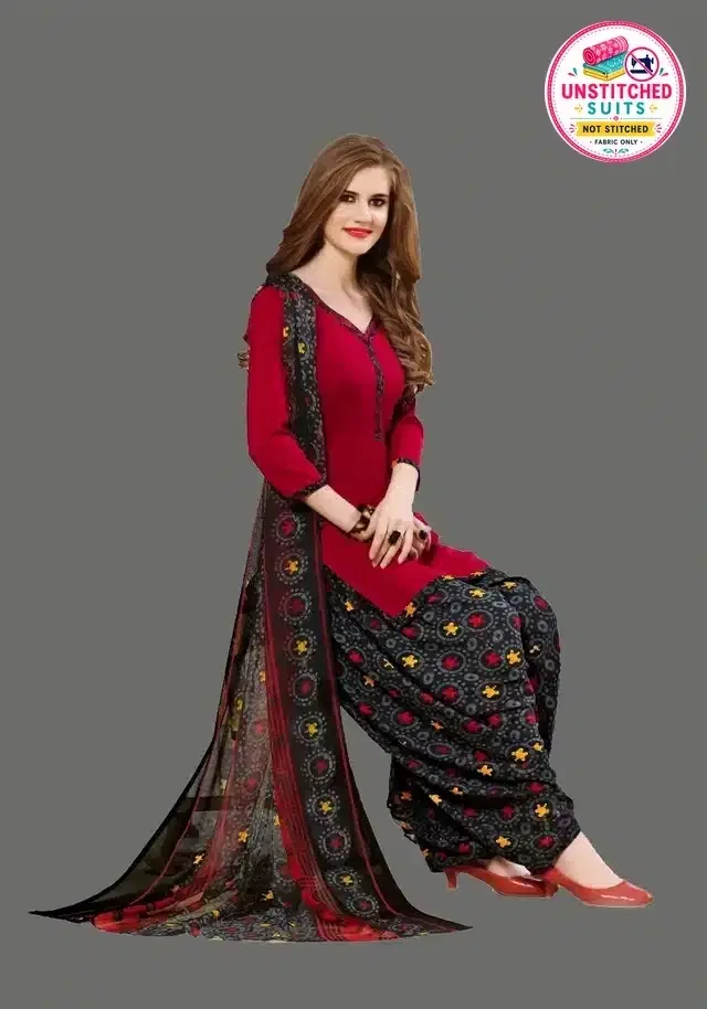 Unstitched Dress Material for Women & Girls (Red)