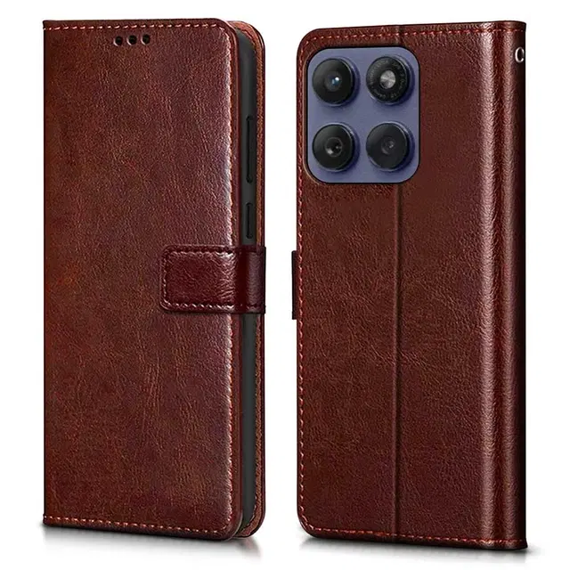 Artificial Leather Flip Cover For Oppo A5X 5G, Brown