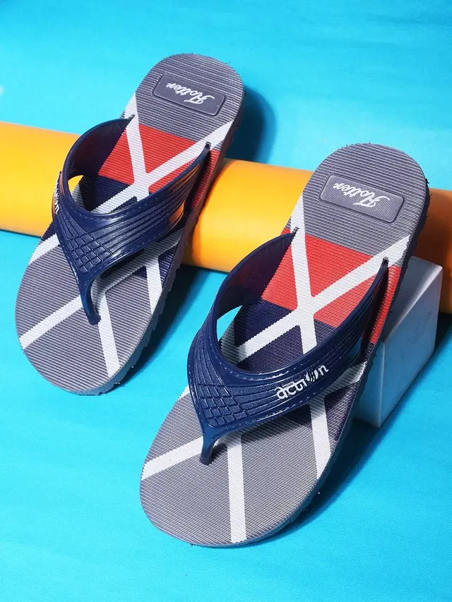 action Casual Flip Flops for Men (Grey, 6)