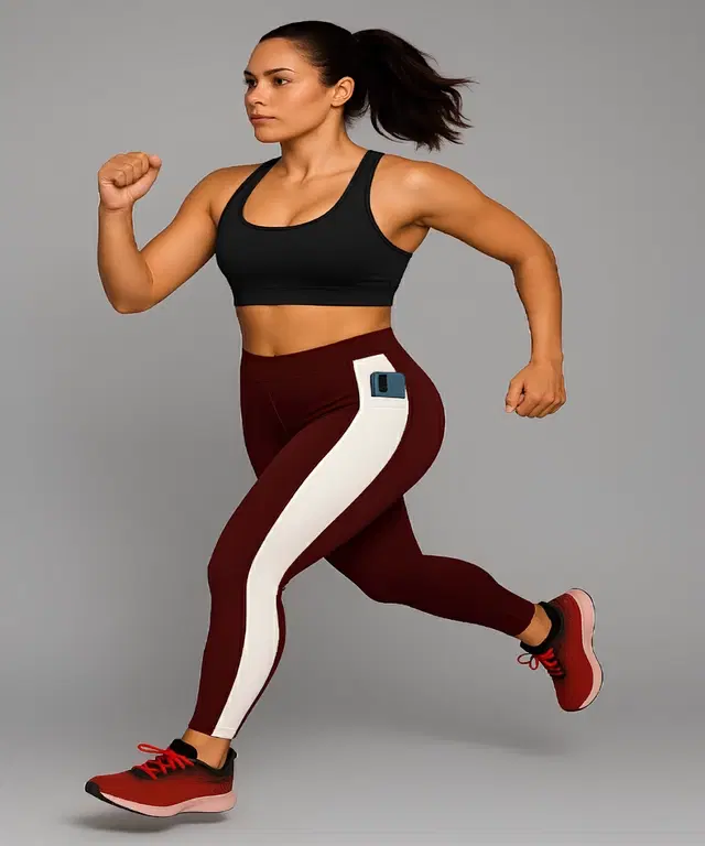 Yoga Leggings for Women (Wine & White, L)