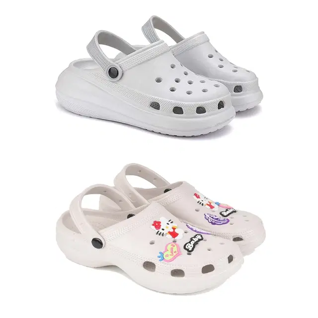 Clogs for Women, Set of 2 (Grey & Cream, 5)