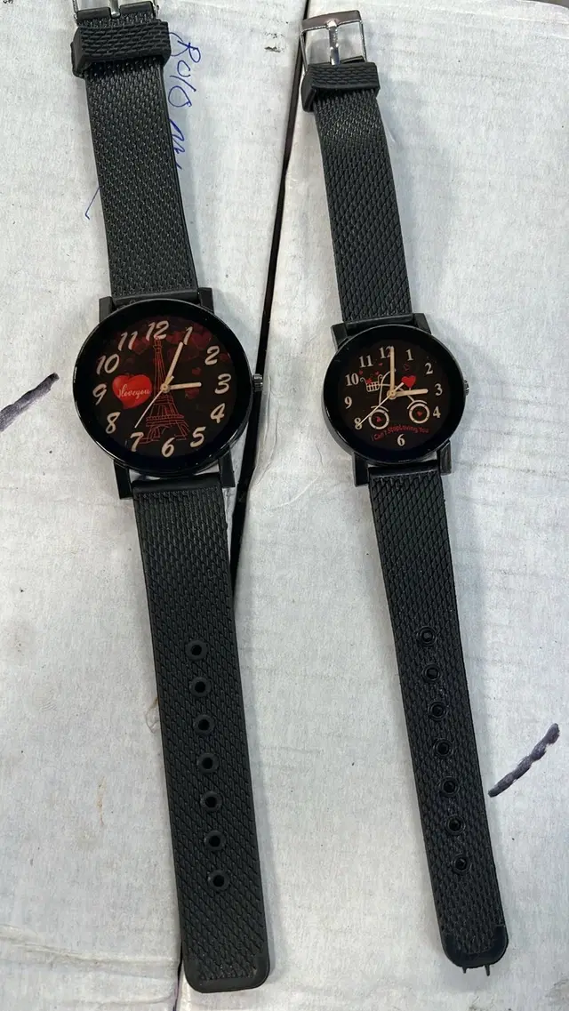 Silicone Strap Couple Analog Watch, Black, Pack of 2