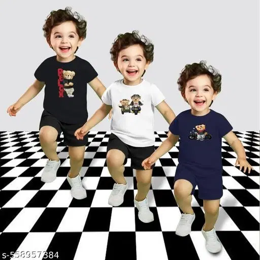Cotton Blend Printed Clothing Set for Boys, Multicolour, Pack Of 3 (0-1 Months)