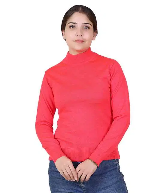 Women's Full Sleeves Sweater (Pink, M) (M329)