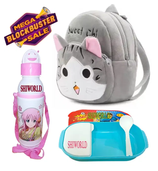Kids Backpacks with Lunch Box & Water Bottle, Multicolor, Pack of 3