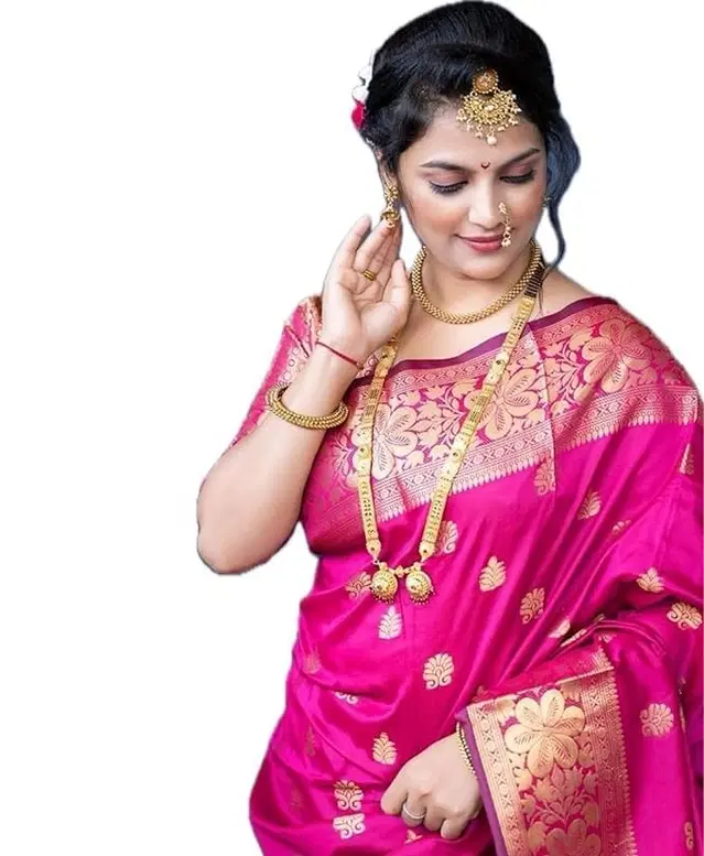 Banarasi Silk Zari Woven Saree for Women, Pink