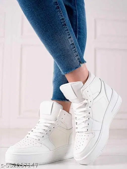 Shoetopia Solid Synthetic Sneakers for Girls (White, 10-11 Years)