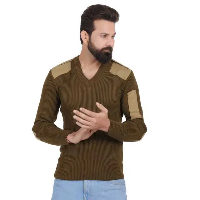 Army Style Sweater for Men (Brown, M) (J-25)
