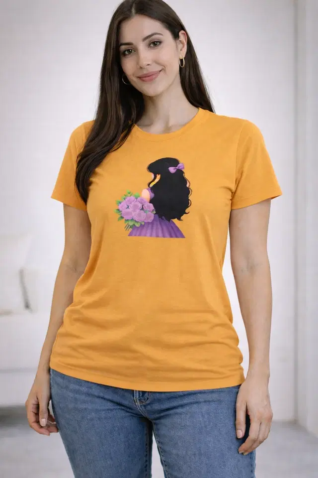 Cotton Blend Printed T-shirt for Men, Mustard (S)